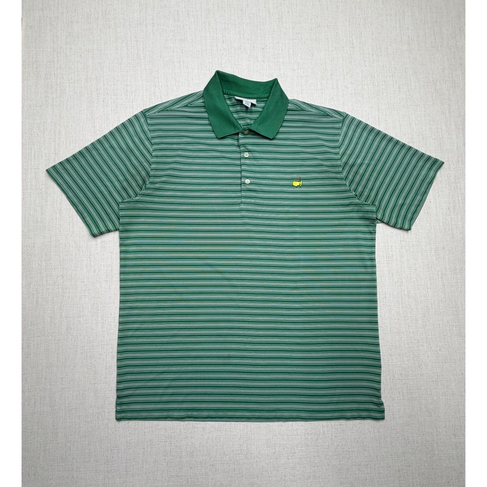 Masters Performance Golf Polo Shirt Men XL Green White Striped Short Sleeve Logo